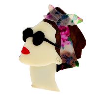 CINDY XIANG Acrylic Woman Wearing A Headscarf Brooch Sunglasses Girl Pin Fashion Jewelry Acetate Fiber Accessories High Quality