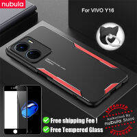 NUBULA สำหรับ VIVO Y16 (6.51 ") ปลอกโลหะอลูมิเนียมอัลลอยด์ Matte Back Case Anti-Scratch โทรศัพท์มือถือ Shell Vivo Y16ผู้ถือแหวนฟรีกระจกนิรภัยป้องกันหน้าจอสำหรับ Vivo Y16