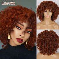 【LZ】☢℡  Afro Kinky Curly Wig With Bangs Short Synthetic Wigs For Black Women ginger wig Glueless Cosplay Hair High Temperature