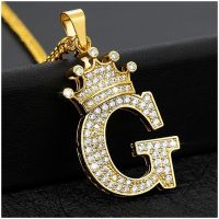 Luxury Charm Alloy Zircon A-Z Crown Alphabet Pendant Chain Necklace Punk Hip-Hop Fashion Woman Man Initial Name Jewelry gift Fashion Chain Necklaces