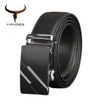 COWATHER Men Belts Luxury Cow Genuine Leather Men Belt High Quality Automatic Buckle Male Strap Metal Buckle Leather Strap CZ132