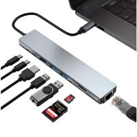 【LZ】✒  Adaptador de Hub USB Tipo-C 8 em 1 divisor Doca de Expansão 4K HDMI TF Leitor de Cartão SD Mini PC RJ45