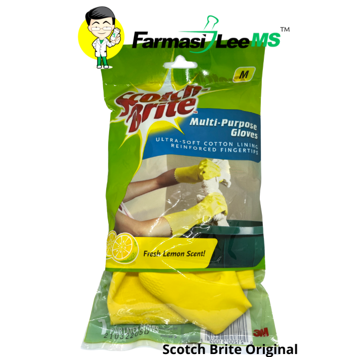 Scotch Brite Multi Purpose Gloves 1 pair SIZE M (Fresh Lemon Scent) for