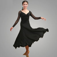 Waltz ballroom comition dress standard dance performance flamenco costumes women simple slim solid long skirt