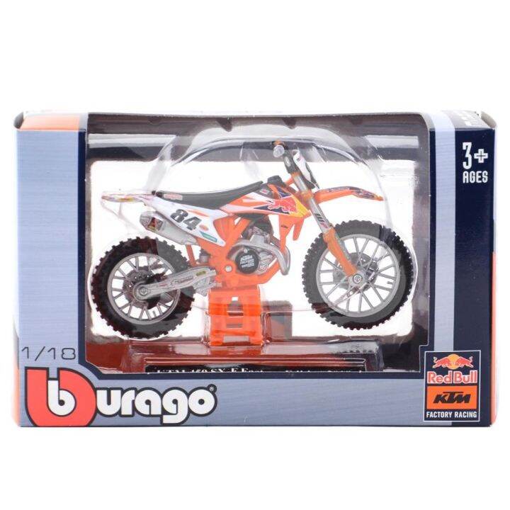 bburago-1-18-2018-ktm-450-84โมเดลมอเตอร์ไซค์แข่งอัลลอยด์ของขวัญของเล่นเด็กของสะสมสำหรับโชว์รถโมเดลเหล็ก