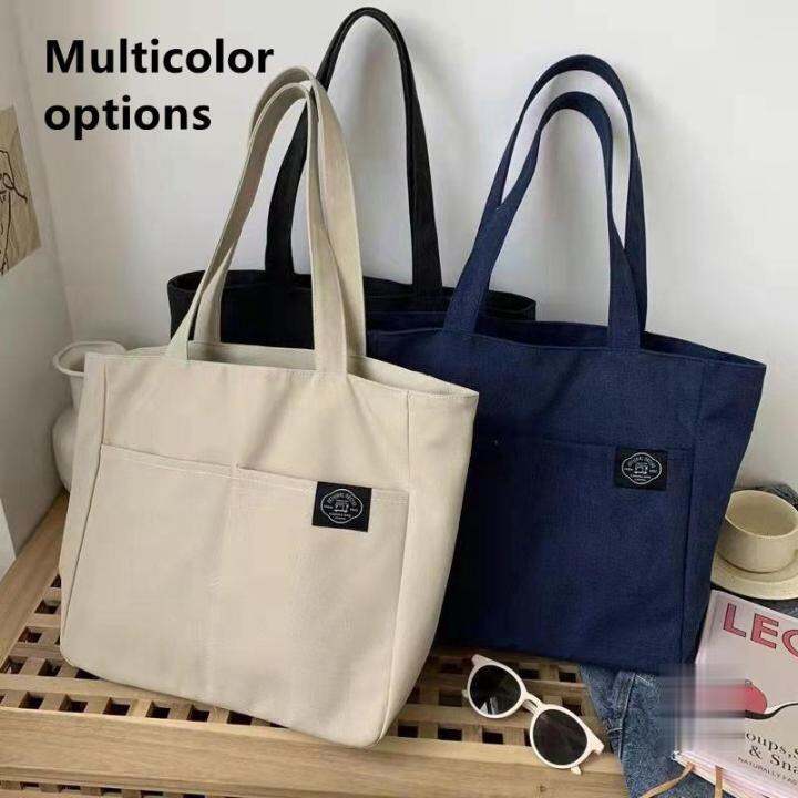 Double Pockets Korean New Fashion Canvas Tote Bag Casual Shoulder Bags ...