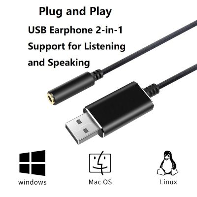 Adaptor Jack Audio USB ke 3.5mm kartu suara Stereo eksternal Audio 2 in 1 TRRS USB ke AUX untuk Headphone Speaker PC Laptop desktop