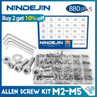 NINDEJIN 580/880 Buah Aneka Soket Sekrup Segi Enam Hex Kit M2 M3 M4 M5 Topi Bulat Datar Baja Tahan Karat Baut Kepala dan Set Mur