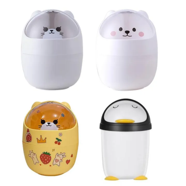 1 Pc Ins Cute Desk Trash Can With Lid Desktop Trash Bin Mini Kawaii