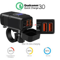 Dual USB QC 3.0รถจักรยานยนต์ Quick Charger ซ็อกเก็ตแหล่งจ่ายไฟอะแดปเตอร์ Outlet LED โวลต์มิเตอร์เปิดปิดสำหรับรถ A มอเตอร์ไซด์