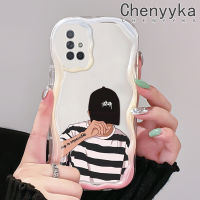 Chenyyka เคสปลอกสำหรับ Samsung กาแลคซี A72 4G A72 5G เคสแฟชั่นลายเด็กผู้ชายที่ A71ดีไซน์ใหม่ขอบคลื่นเนื้อครีมเคสโปร่งใสลายกล้องถ่ายรูปนุ่มกันกระแทกแบบใสป้องกันอย่างเรียบง่ายอ่อนโยน