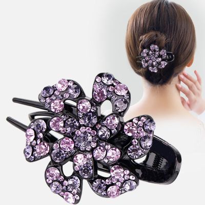 South Koreas new exquisite rhinestone flower three-tooth duckbill clip fashion simple hair accessories