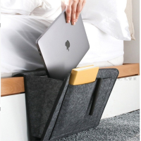 【cw】Felt Bedside Storage Organizer Anti-slip Phone Book Magazine Holder Pockets Hanging Couch Storage Control Bed Sofa Side Pouchhot
