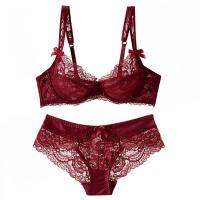 Dropshipping Varsbaby Red set lingerie เสื้อชั้นในผ้าลูกไม้ （bra+panties） 32-42ABCD V323