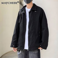 MAYCHEER เสื้อแจ็กเก็ตแขนยาวเทรนฤดูใบไม้ร่วงและฤดูหนาวผู้ชาย,เสื้อใส่ได้หลายโอกาสเสื้อโค้ทแนวทางอารมณ์สไตล์ป๊อปวัยรุ่นมาตรฐาน