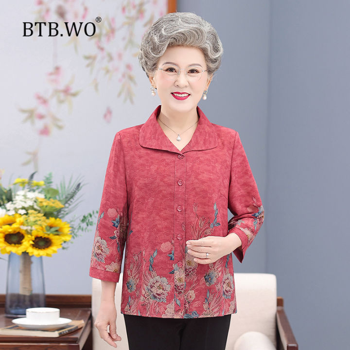 BTB.WO middle aged woman blouse casual Short sleeve shirt clothes