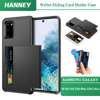 HANNEY สำหรับ Samsung Galaxy S8 S9 S10 S20 S21 S22 S23 Plus S20FE Note 20 Ultra เคสโทรศัพท์กันกระแทกกระเป๋าสตางค์เลื่อนผู้ถือบัตรปลอกบัตรเครดิตสล็อต Hard ฝาหลัง CK-01