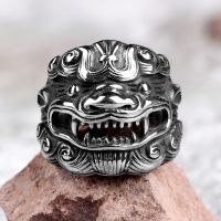 Stainless Steel Men Rings Chinese Style God Beast Kirin Amulet Punk Rock For Male Boyfriend Jewelry Creativity Gift Wholesale