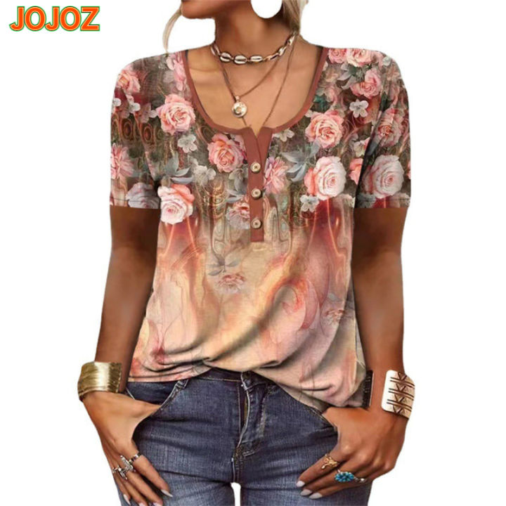 jojoz-เสื้อยืดแฟชั่นอะคริลิคสำหรับผู้หญิงใหม่เสื้อยืด50-ชาติพันธุ์พิมพ์ลายแขนสั้นแนวยุโรปและอเมริกา50-ฤดูใบไม้ผลิ
