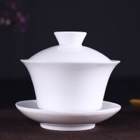 Chinese Teaset Tea Ceremony Chinese Traditional Tea Sets Brief Pure White Porcelain Gaiwan Ceramic Cover Bowl Puer Teawares