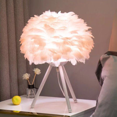 Modern fashion feather table lamp goose feather lamp bedroom bedside lamp warm and romantic wedding Christmas decoration lampE27