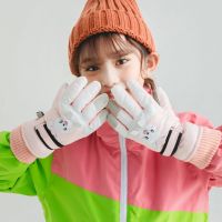 【LZ】卐♧▪  Crianças Inverno Impermeável Luvas De Neve Cor Sólida Urso Dos Desenhos Animados Térmicos Luvas De Esqui Do Esporte À Prova De Vento Luvas Quentes 4-12 Anos