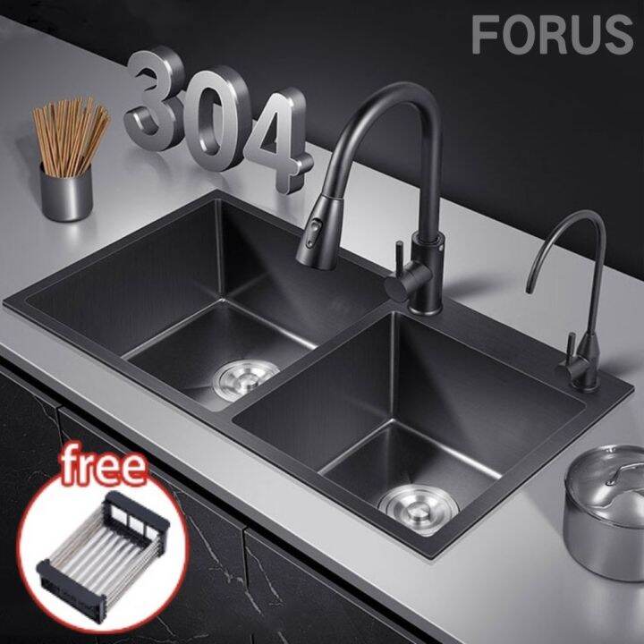 SUS304 Kitchen Sink high quality Single Double Black Silver Stainless ...