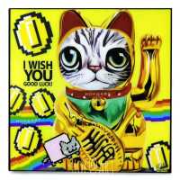 Maneki Neko แมวกวัก Lucky Cat ญี่ปุ่น มาเนกิ เนโกะ แมวโชคลาภ รูปภาพ​ติด​ผนัง​ pop art พร้อมกรอบและที่แขวน แมว แต่งบ้าน ของขวัญ กรอบรูป