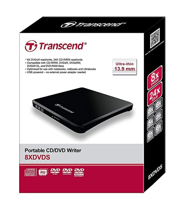 transcend-slim-portable-dvd-writer-amp-adapter-เครื่องอ่าน-dvd-แบบพกพา-black-สีดำ-ของแท้-ประกันศูนย์-2ปี