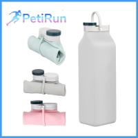 PETIRUN พับเก็บได้ ขวดพับได้ เครื่องมือการเดินทาง ซิลิโคนทำจากซิลิโคน ถ้วยพับได้ เครื่องมือการเดินทาง กับผูก ขวดน้ำน้ำ กิจกรรมกลางแจ้งกลางแจ้ง