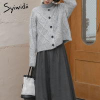 Syiwidii Blue Cardigan Woman Sweaters Fall Winter 2021 New Long Sleeve O Neck Button Up Jackets Loose Knitted Coats Yellow Gray