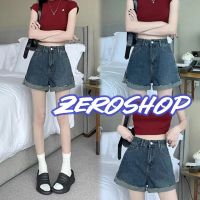 Zero shop?พร้อมส่ง? (Zero-9931) กางเกงยันส์ขาสั้นเอวสูง ขาพับ สียีนส์ใส่สบาย  -NZ-QY