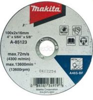 Makita accessories wheel cutter for metal size 100*2*16 MM part no.  A-85123  max speed 13,600  rpm ใบไฟเบอร์ตัดเหล็ก ขนาด 4 นิ้ว ความหนา 2 มิล รู 16 มิล ยี่ห้อ มากีต้า จากตัวแทนจำหน่าย