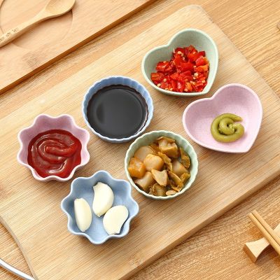 Home Kitchen Wheat Straw Seasoning Dish Creative Plastic Round Pickle Small Dish Tableware Dipping Snack Dish