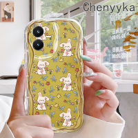 เคส Chenyyka สำหรับ VIVO Y22เคส Y22s แฟชั่นลายกระต่ายดอกไม้เคสมือถือกันกระแทกแบบใสนิ่มเก๋ไก๋กรอบซิลิกาเจลป้องกันโปร่งใสลายกล้องถ่ายรูป