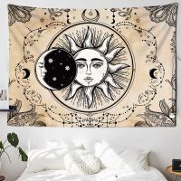 (Allen Cook) Tapiz De Mandala De La India Para Colgar En La Pared Alfombra De Pared De Tarot Sol Luna Cóbrujería Blanco Y Negro