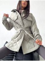 Womens Winter Padded Jacket Fashion Warm Loose Casual Coats Lapel Single-Breasted Outwear Ladies Elegant Quilted Jackets Belt