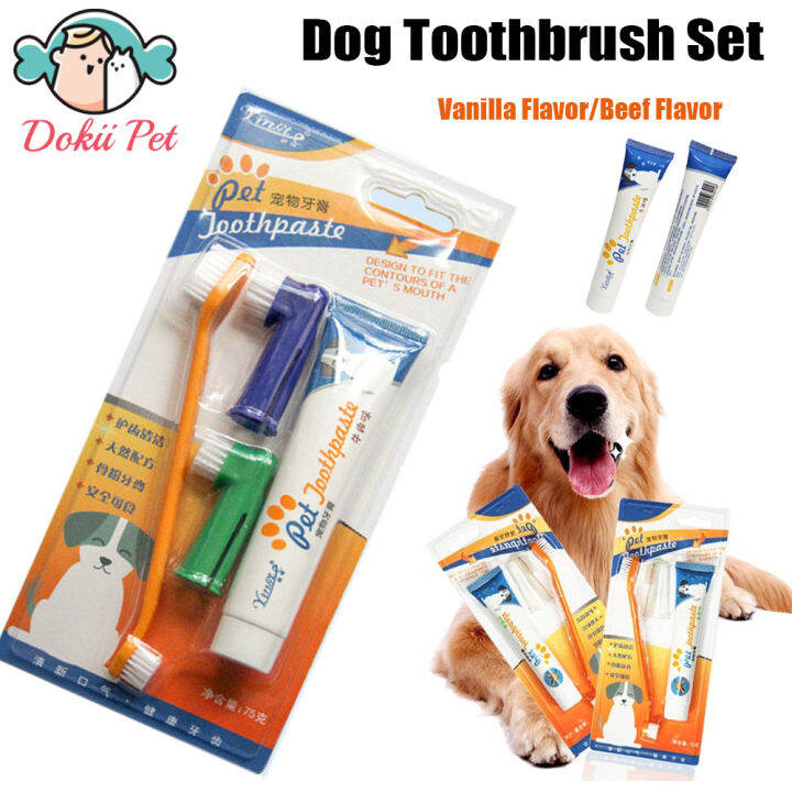 Dog Cat Toothpaste Vanilla Flavor/Beef Flavored Pet Toothbrush Dog Cat ...