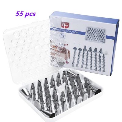55/18 PCS Large Size Cream Cake Nozzle Stainless Steel Squeeze Flower Nozzle with Storage Box Cake Decorating Accessories