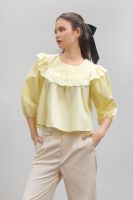 EP เสื้อเบลาส์ทรงเคป ผู้หญิง สีเหลือง | Cape Collar Blouse | 0815