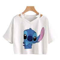 เสื้อครอปสำหรับผู้หญิงเสื้อเอวลอย Y2k Lilo Stitch การ์ตูนสุดน่ารักเสื้อยืดลายเสื้อยืด Manga กราฟิกสำหรับผู้หญิงเสื้อครอปเสื้อยืดผู้หญิง