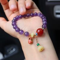 [COD] amethyst ball beads tiger head shoes bracelet women red agate passepartout lotus tassel pendant crystal