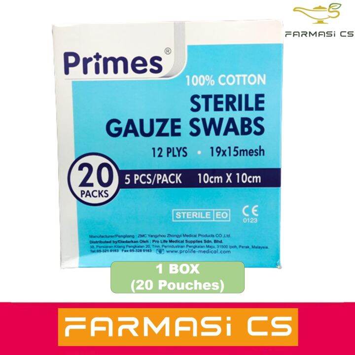 Primes/Durasafe Sterile Gauze Swabs 10cm X 10cm X 12 PLY 20 POUCHES/BOX ...