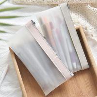 【DT】hot！ Simple Transparent Leather Pencil Case Korean Fashion Ins Bags Stationery Organizer School Pen