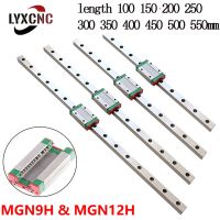 MGN12 MGN9 100 150 200 250 300 350 400 450 500 550mm Miniature Linear Rail Slide 1pc MGN9/12 Linear Guide 1pc MGN12/9H Carriage