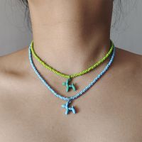 【YF】☃  Colorful Enamel Dog Pendant Necklace for Boho Ethnic Beaded Chain Choker Wholesale Jewelry