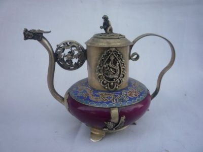 collection Old Qing Dynasty silver Jade teapot||flagon,Free shipping