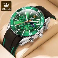 OLEVS 9916 Waterproof Quartz Watches For Men Sport Silicone Band Men Wristwatch Luminous Moon Phase Chronograph Calendar Small Second hand