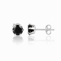 ต่างหูผู้หญิง/ผู้ชาย เงินแท้ 925 Sterling Silver Earring ฝังพลอยสีดํา Black Cubic Zirconia RS 4mm