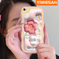 YIWESAN เคสสำหรับ VIVO Y67 Y66 V5 V5s V5ไลท์ V5พลัสเคส X9s X9น่ารักดอกไม้สีชมพู3D กับกระต่ายกรอบคลื่นสีลูกคลื่นกันกระแทกแบบใสนิ่มเคสมือถือกล้องฝาครอบป้องกันซิลิกาเจลที่สร้างสรรค์